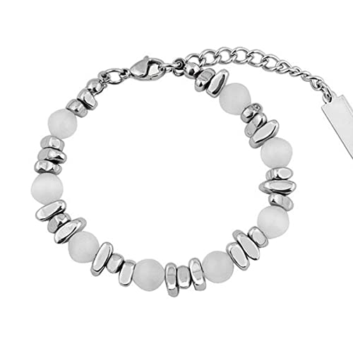 L.Karden Bracciale Donna Pietre Naturali di Ossidiana,Bracciale in Acciaio Perline Pepite Perle