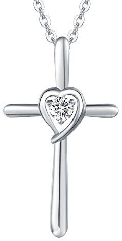 Carleen Croce Ciondolo Collana a cuore in Argento Sterling 925 con Zircone Cubico, Regalo di Gioielli per Donna Ragazza Catena Lunghezza: 40 + 5 cm