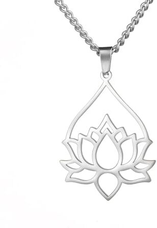 Dreamtimes collana Pendant fiore loto per le donne collana ispiratrice Yoga guarisce fascino Unalome simbolo Amulet acciaio inossidabile collana Buddha Yoga gioielli (argento)