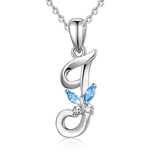 EUDORA Harmony Ball EUDORA Collana a farfalla iniziale in argento sterling 925 con lettera dell'alfabeto Collane con ciondolo personalizzato con zirconi blu per donna, ragazza, madre, gioielli, catena da 45 cm