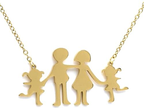 Generic Collana Famiglia in Acciaio Inossidabile con Ciondolo Genitori e Figli Mamma Papà Figlia Figlio, Simbolo di Amore per la Famiglia (Mamma + Papà + 2 Figlie Oro)