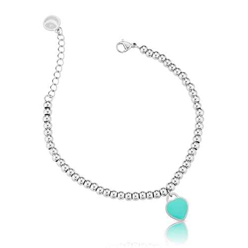 inSCINTILLE Cuore Rock Bracciale Donna a Palline in Acciaio Inossidabile con Cuore Colorato (Verde Acqua,)