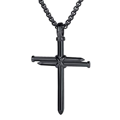 FaithHeart Collana Croce Uomo Crocifisso Collana Cristiana Ciondolo Croce Catena Regolabile 55+5cm in Acciaio Inox/Oro/Nero Gioielli Protezione Battesimo Cattolico per Ragazzi Bambini