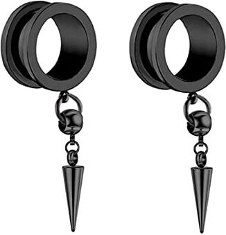 Daesar Piercing Dilatatori Orecchio 8mm, Orecchino Dilatatore Acciaio Chirurgico Rotondo Cavo con Pendente Cono Geometrico Dilatatori Orecchini Nero, 2 Pezzi