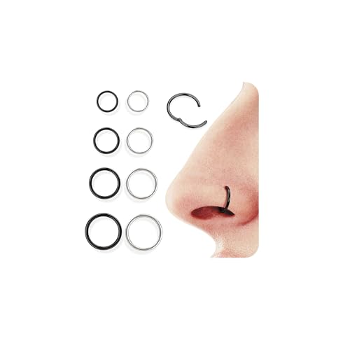 Diamday 8pcs Piercing Naso Anello 16G/18G Septum Nostril Piercing Cerchio Clicker 316L Acciaio Chirurgico Labbro Anelli Cartilagine Orecchini Segmento Helix Trago Conch Piercing 6mm/8mm/10mm/12mm