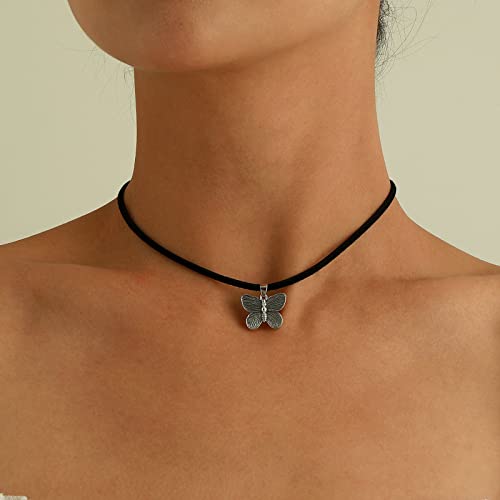 TseenYi Collana Girocollo Farfalla Collana Girocollo Boho In Pelle Scamosciata Collana Pendente Farfalla Argento Collana In Pelle Nera Collana In Velluto Gioielli Per Donne E Ragazze Regali