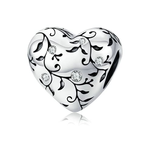 Annmors Charms Heart Flower Bead Charm Donna Argento Ciondolo a Forma di, in Argento Sterling 925 e Cubic Zirconia, Compatibile con Braccialetti e Collane Europei