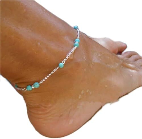 Carufin Turchese Cavigliera Braccialetti Multilayer Butterfly Cavigliere Fiore Perla Beaded Cavigliera Accessori Estate Beach Foot Gioielli per le Donne Ragazze (Cavigliera turchese)