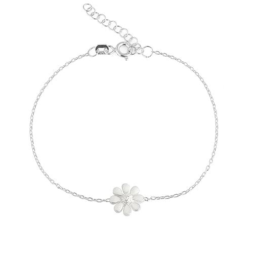 Einzelstück ® Bracciale Daisy con margherita, in argento Sterling 925 placcato oro 18 carati, anallergico e privo di nichel, Taglia unica, Argento sterling