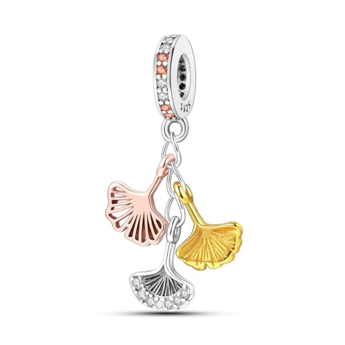 NARMO Pendenti Pendenti 925 Sterling Silver Ginkgo Leaf Charm Beads per le Donne Bracciali & Collana