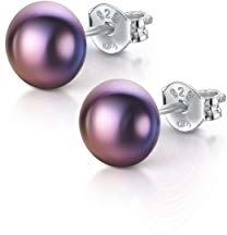 Amberta Orecchini a Lobo da Donna in Argento Sterling 925 con Perle D'Acqua Dolce: Perla Nera 6-7 mm