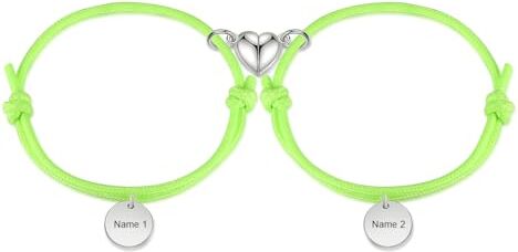 Generic Bracciali di coppia personalizzati, 2 bracciali di coppia magnetici con ciondoli a forma di cuore, bracciali di coppia colorati e luminosi, regali a sorpresa per uomini e donne. (Verde)