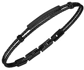 Breil , Collezione Loop, Bracciale Uomo in Acciaio Specchiato Nero, con Sottili Cavetti ed Elemento Centrale Personalizzabile con Incisione, Pratica Chiusura Regolabile 17.5-20.3 cm, Nero