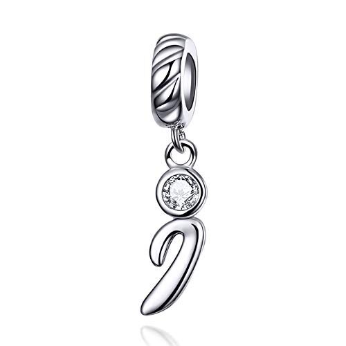 LaMenars Ciondolo con Lettera Dell'alfabeto in Argento Sterling 925 Charm Bead con A alla Z Pendente con Zirconia Cubica Compatibile con Pandora e Europei Bracciale Collane da Donna (Letter I)