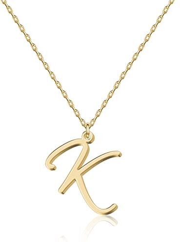 UMAGICBOX Collana con iniziale "K" in oro 18 carati Gioiello personalizzato con lettera per donne, ciondolo artigianale in acciaio inossidabile, regalo per anniversario, compleanno, Natale, Festa della mamma