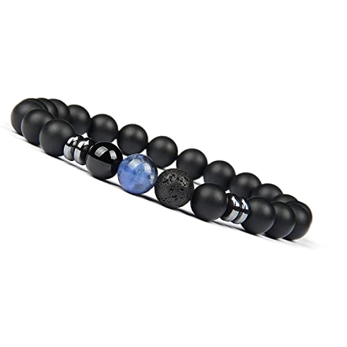 Yean Braccialetto con perline da 8 mm per donna e uomo con elastico in pietra naturale (perline blu)