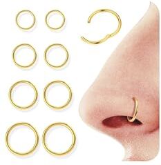 Diamday 8pcs Piercing Naso Anello 16G/18G Septum Nostril Piercing Cerchio Clicker 316L Acciaio Chirurgico Labbro Anelli Cartilagine Orecchini Segmento Helix Trago Conch Piercing 6mm/8mm/10mm/12mm