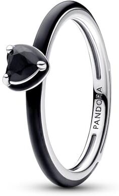 PANDORA ME Anello con cuore in argento 9 con cristallo nero e smalto nero, 60