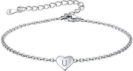 FOCALOOK Bracciale con Iniziale Argento Argento 925 Bracciale con Lettera U Bracciale Lettera U