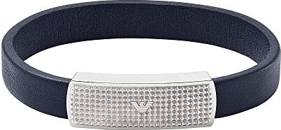 Emporio Armani - Bracciale con piastrina da uomo in pelle blu, EGS2987040