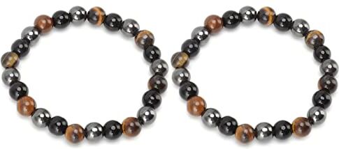 Tissting 2 Pezzi Braccialetti di Agata Nera, Braccialetto di Pietre Preziose Elasticizzate Naturali Perline di Meditazione Yoga Braccialetto di Cristallo(Agate)