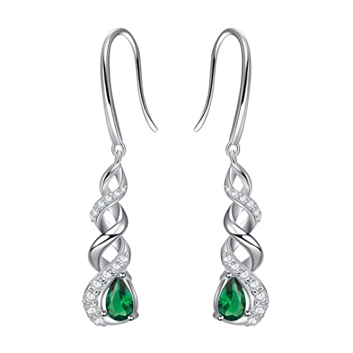 Qings Orecchini Pietra Portafortuna Infinito Orecchini Verde Smeraldo Maggio Pendenti Donna Argento 925 Zirconia Cubica Orecchini Scintillanti Twist Stroili Regalo di Gioielli per Ragazze Donne