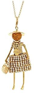 Le Carose Collana da donna collezione Le Sante. Il gioiello è realizzato in bronzo placcato in bagno galvanico color argento, impreziosito con swarovski con pendente bambolina e chiusura a g