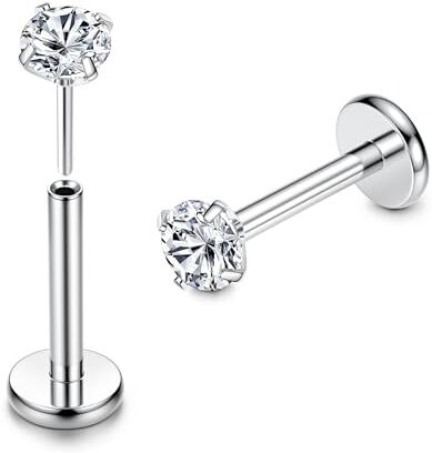 ADRAMATA G23 Titanio Piercing Labbro 16G Senza Filetto Push in Piercing Orecchio per Cartilagine/Helix/Tragus/Conch/Medusa/Daith 6MM/8MM CZ Piercing Orecchio Titanio per Donne Uomini (2 Pezzi),7