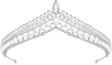 YYSuniee Corona di perle imitazione fascia lusso argento placcato ottone Cubic Zirconia Quinceanera Tiaras per le donne regalo