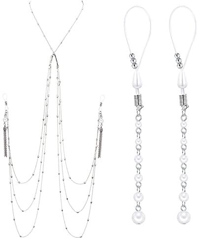 Longita Body Chains Neck Nipple Waist Chain Lungo Gioielleria Bikini Finto Piercing Capezzolo per Donna Non Piercing Capezzolo Anello con Collane Regolabile