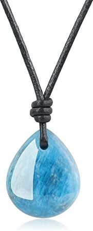 COAI Pendente Goccia in Apatite, Collana Pendente Unisex con Laccio in Pelle Regolabile