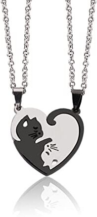 Teegxddy Collana in acciaio al titanio da 2 pezzi Collana con ciondolo a forma di gatto Divisibile e staccabile Regalo per fidanzato e fidanzata