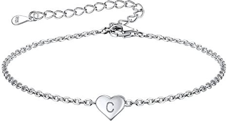 FOCALOOK Bracciale Iniziale Bracciale Donna Argento 925 Bracciale con Iniziale C Bracciale Lettera C Bracciale Donna Cuore Braccialetto Argento 925 Donna Regalo per Mamma Bambina Ragazza