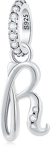 GLOWDAS Lettera R Charms Alfabeto Ciondolo, 925 Argento Sterling iniziale r Ciondoli CZ Perlina Fit Pandora Riflessioni Collana Braccialetto con Letra, Regali per i nonni/pensione