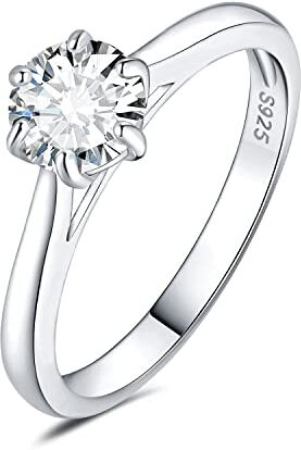 JewelryPalace 0.5ct Classic Anello Solitario Donna Argento 925 con Creato Moissanite, Diamante Simulato Anelli con Pietra Rotonda, Semplice Fedine Fidanzamento in Argento Set Gioielli Donna 22