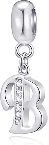 GLOWDAS Lettera B Charms Iniziale B Alfabeto Ciondolo Perline, Argento Sterling 925 Letra Ciondolo con CZ Chiaro, Fit Braccialetto di Compleanno Pandora, Regali per il Fidanzato/Sposa/Torna a Scuola