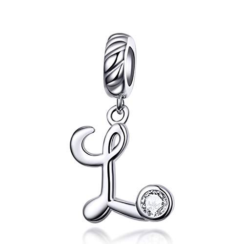 LaMenars Ciondolo con Lettera Dell'alfabeto in Argento Sterling 925 Charm Bead con A alla Z Pendente con Zirconia Cubica Compatibile con Pandora e Europei Bracciale Collane da Donna (Letter L)