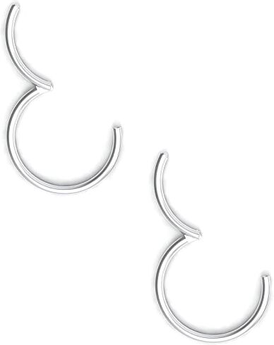 Body CAC 2 Pezzi-0.8mm×9mm Naso Orecchini Acciaio Cerchietti Chirurgici, Hinged Segment Anello Finto Nostril Septum Piercing Trago per Donne Argento