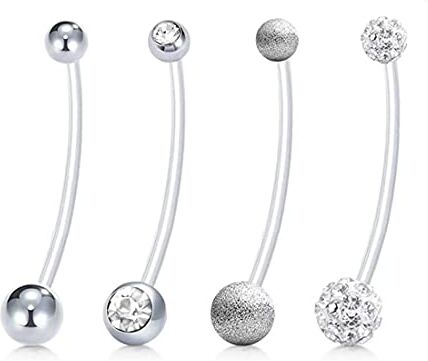 SULIUDAJI 4pcs Anelli Piercing Ombelico Gravidanza maternità Acrilico Gioielleria da Piercing per Il Corpo con Fermi CZ con Barbell Lunghi