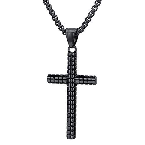 FaithHeart Collana Croce Uomo Crocifisso Collana Cristiana Ciondolo Croce Catena Regolabile 55+5cm in Acciaio Inox/Oro/Nero Gioielli Protezione Battesimo Cattolico per Ragazzi Bambini