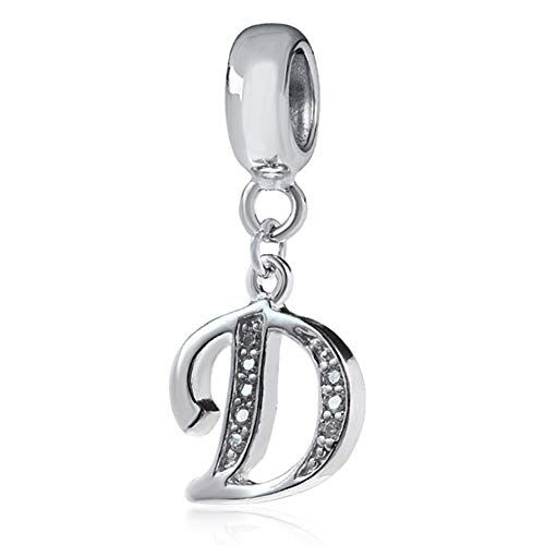 YiRong Jewelry Charm in argento Sterling 925 con ciondolo a forma di lettera dell'alfabeto, utilizzabile come iniziale o per formare parole, compatibile con bracciali Pandora D
