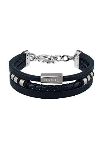 Breil , Collezione OUTER, Bracciale Uomo in Pelle Blu, con Elementi in Acciai con Pratica Chiusura a Moschettone, Misura 19,5 cm