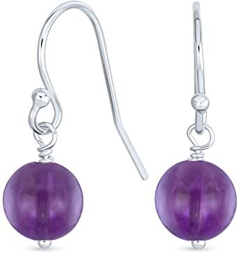 Bling Jewelry Semplici Orecchini A Goccia Con Perle Rotonde Viola Chiaro Ametista, Con Gancio A Forma Di Pesce Francese. In Argento Sterling 925, Pietra Del Mese Di Febbraio