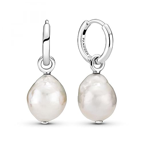 Pandora Orecchini a cerchio in argento Sterling con perla bianca barocca coltivata d'acqua dolce