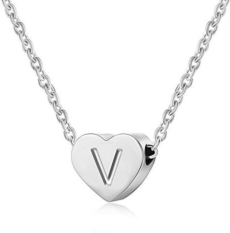 AFSTALR Girocollo da donna in argento con piccolo ciondolo a forma di cuore, con iniziale , ideale per ragazze e Acciaio inossidabile, colore: S, cod.