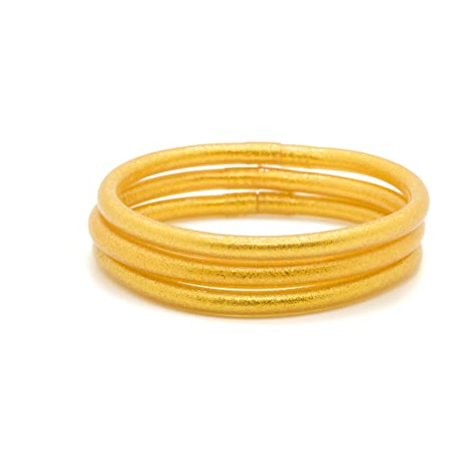 MAJALE Confezione da 3 o 5 Braccialetti Foglia Oro da Donna Bracciale Oro Lucido Tempio Buddista Tibetanolessibile e Leggero (Confezione da 3 S)