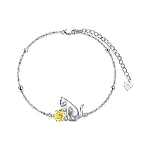 AOBOCO Bracciale gatto Argento 925 Girasole Gatto Gioielli Gatto Regali per le donne Amanti dei gatti