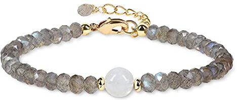 COAI Bracciale da Donna in Cristalli di Labradorite Sfaccettata con Perla in Pietra di Luna