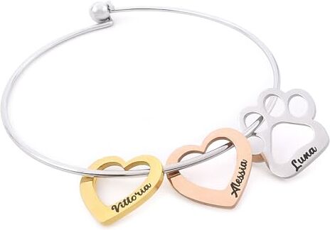 ALMENDRA Bracciale da donna personalizzato con incisione cuore con nome famiglia braccialetto personalizzabile regalo festa della mamma figli iniziale data nascita zampa cane gatto acciaio (Cuore e zampa)