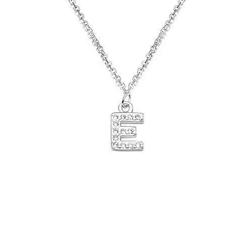 bifriend S925 Argento 26 Lettera Inglese Lettera Collana Di Cristallo Per Le Donne Ragazza Miglior Regalo (E)